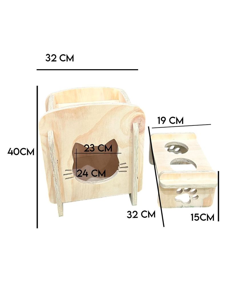 Casa Comedor De Madera Para Gatos - Diseño 2 En 1-1