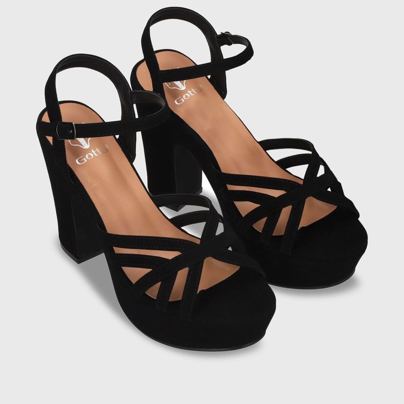 Sandalia  Negra  Taco Mujer 86131 Gotta-2