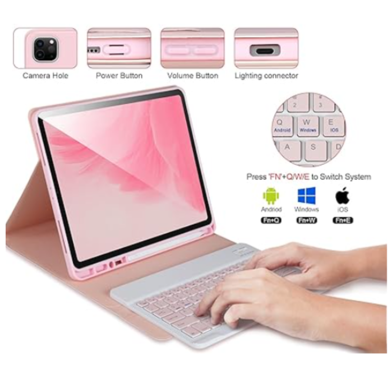 Funda Con Teclado Rosado Para iPad Pro 11 M4 2024 Español-1