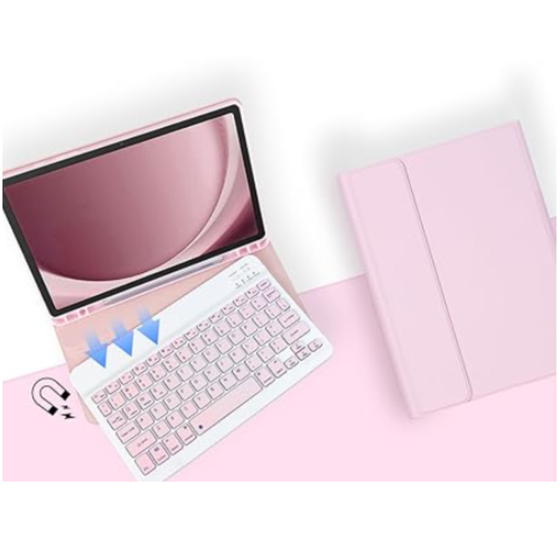 Funda Con Teclado Rosado Para Samsung A9+ Plus 11 Español-2