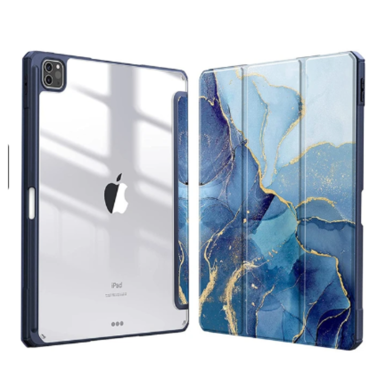Funda Smart Cover Clear Mármol Para iPad Air 4ta 5ta 10.9 Azul-0