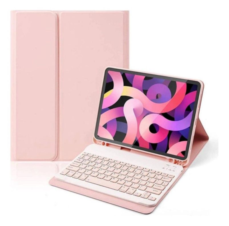 Funda Con Teclado Rosado Para iPad 7ma/8va/9na 10.2 Español-0