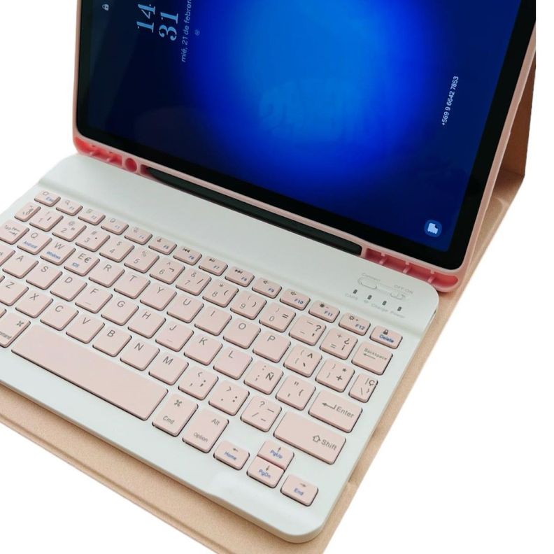 Funda Con Teclado Rosado Para Samsung S9/S9 Fe 10.9 Español-1