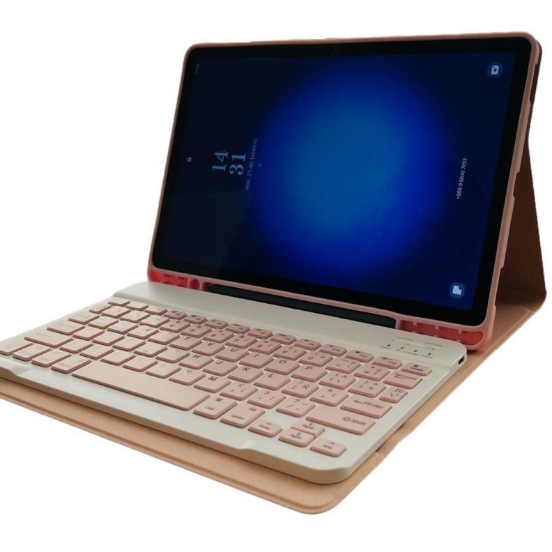 Funda Con Teclado Rosado Para Samsung S9/S9 Fe 10.9 Español-3