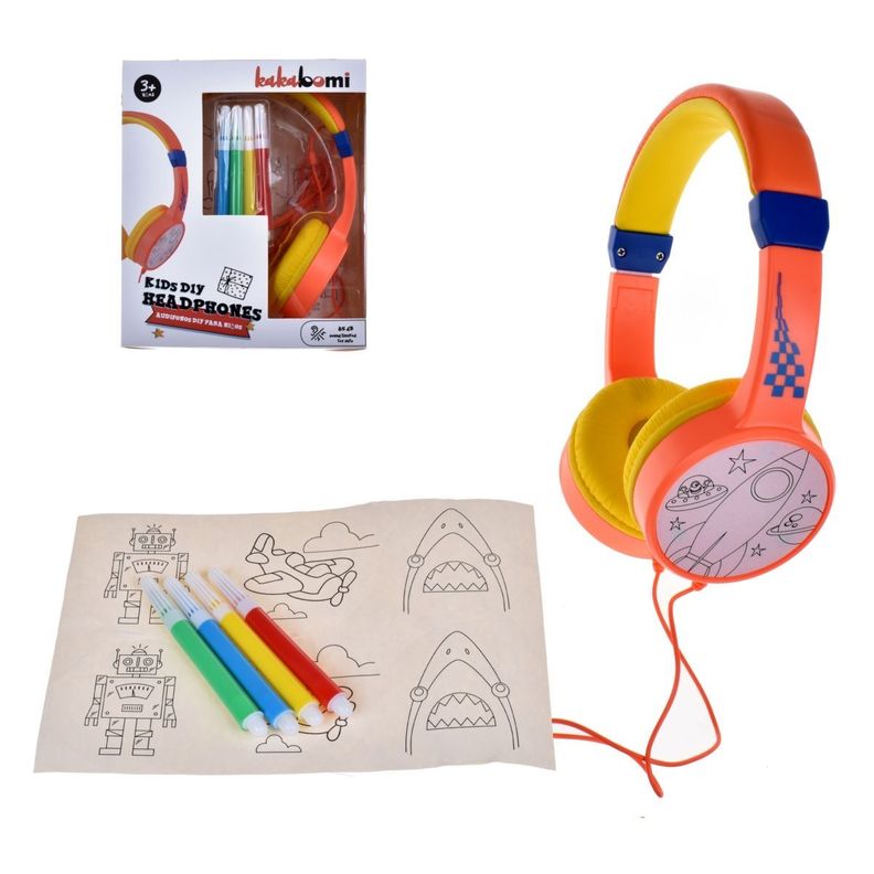 Audifono Infantil Con Cable Con Carcasas Intercambiables Para Pintar Incluye Crayones-0