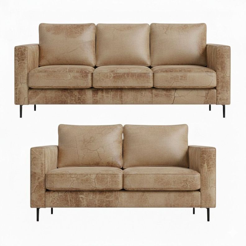 Juego Living 3-2 Tennese Beige cuero sintetico envejecido con asiuentos de resorte pocket