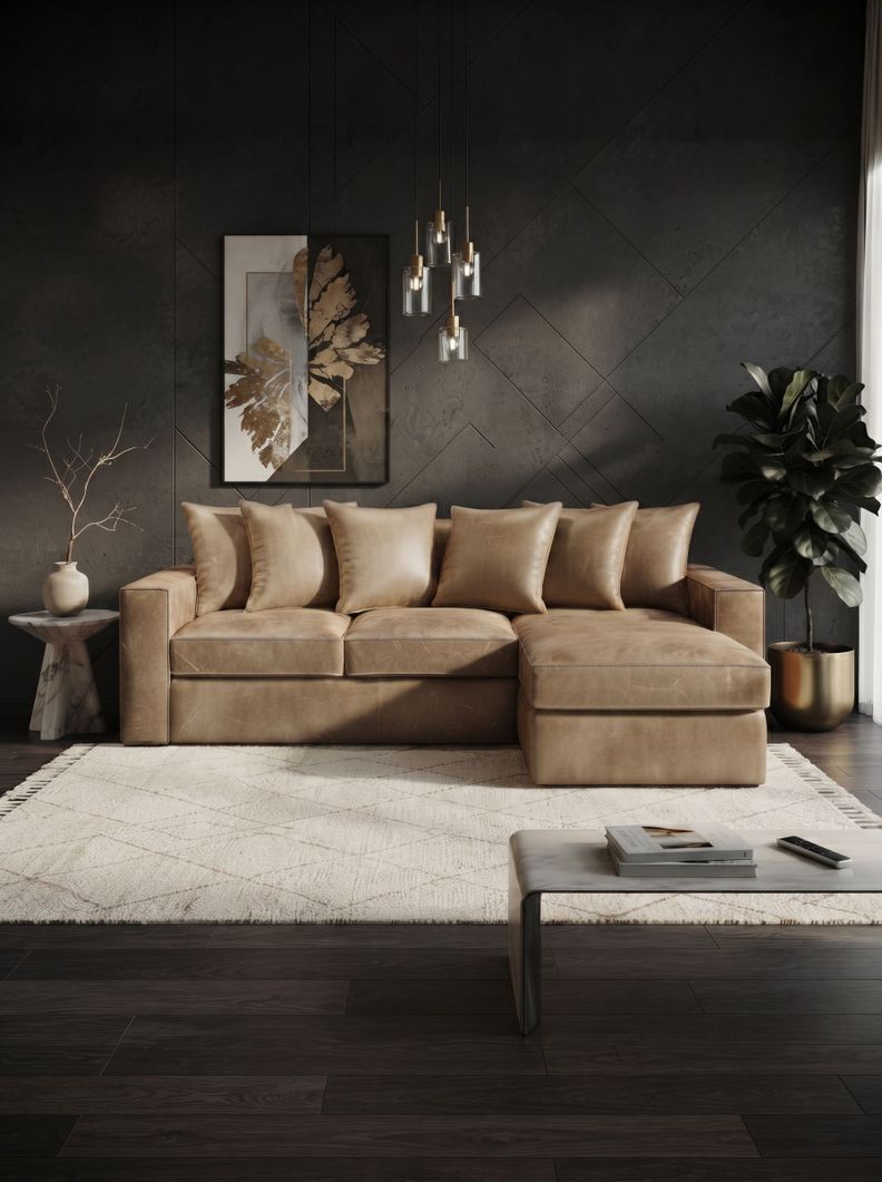 Seccional intercambiable Tennese Beige cuero sintetico envejecido resortes full comfort plus