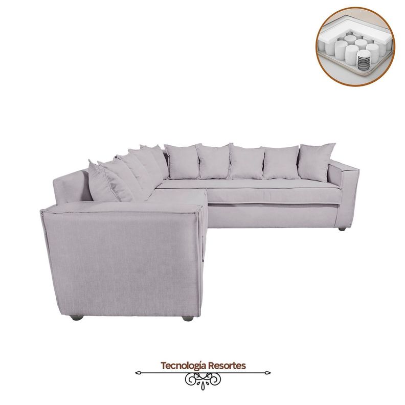 Seccional 6 Cuerpos Baco Gris Claro Resortes Pocket           -1