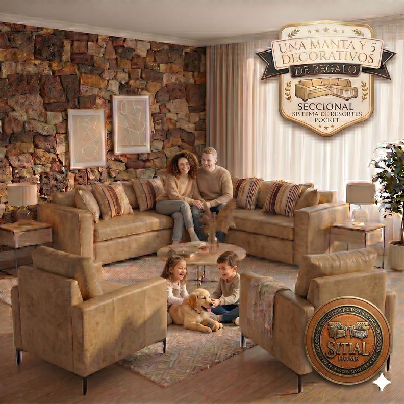 Living 311 New Orleans Beige cuero sintetico envejecido seccional