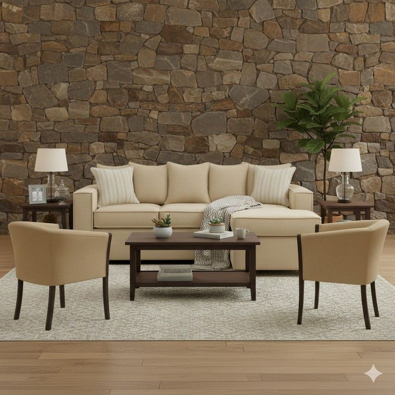 Living 311 Havanna beige claro seccional 3 cuerpos con resortes + 2 sitiales