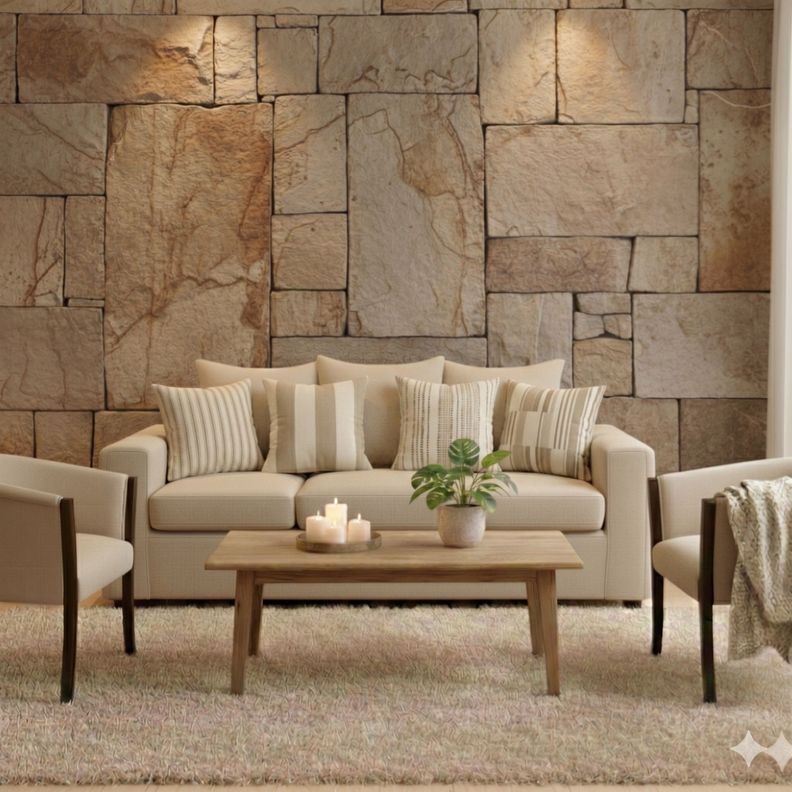 Living 311 Kabul Beige sofa 3 cuerpos + 2 sitiales madera