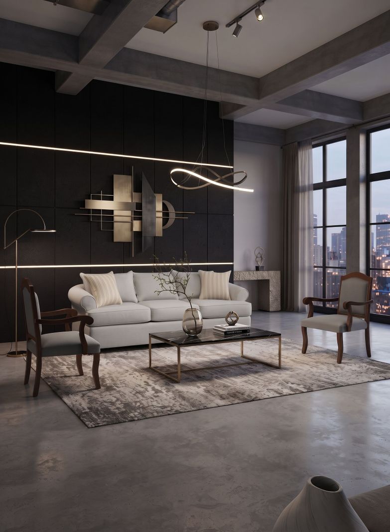 Juego de Living 311 Antonia gris claro sofa con resortes + 2 sitiales madera