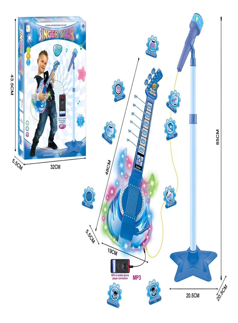 Set Guitarra Micrófono Pedestal Juguete Mp3 Luces 27n3-1