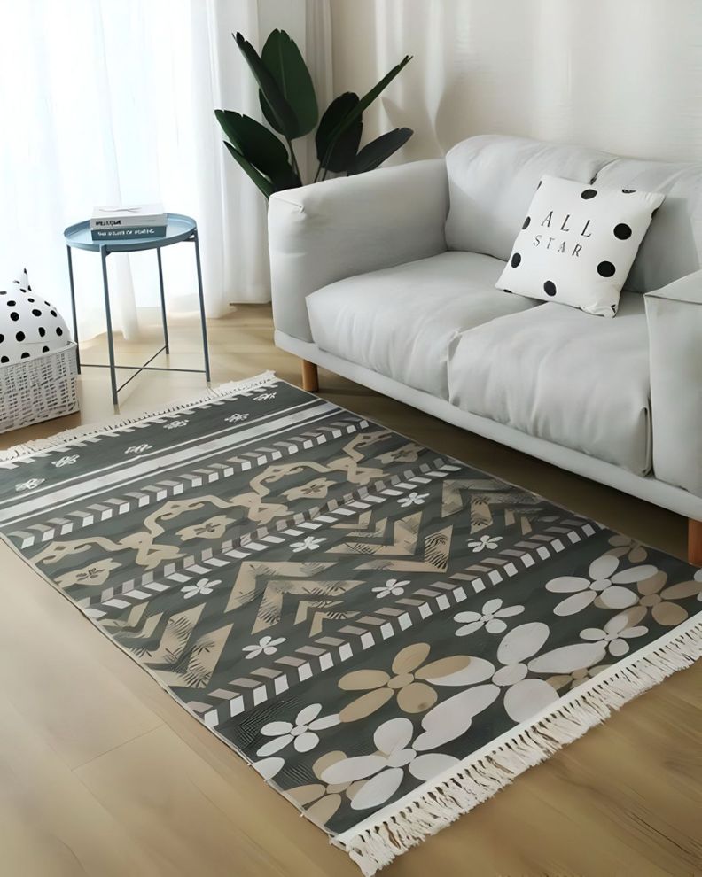ALFOMBRA DE LINO 160 X 200 ELEGANTES CON FLECOS A01-0