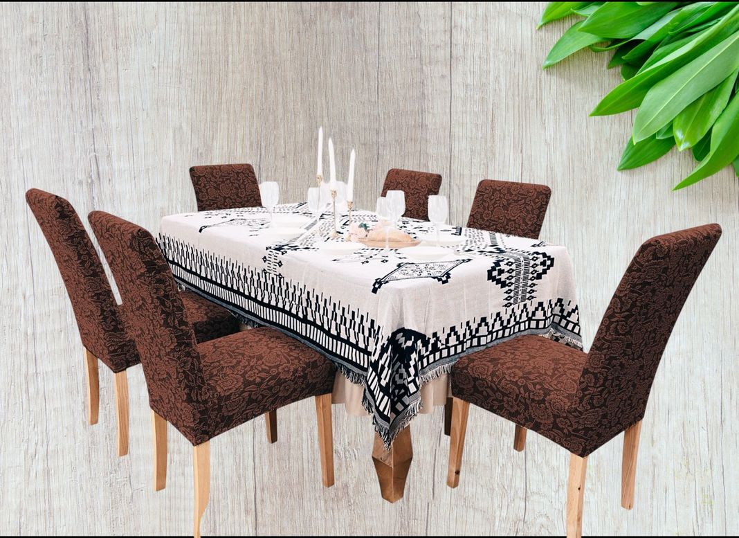 PACK DE 6 FUNDAS CUBRE SILLAS DE COMEDOR FLORES CAFÉ-1