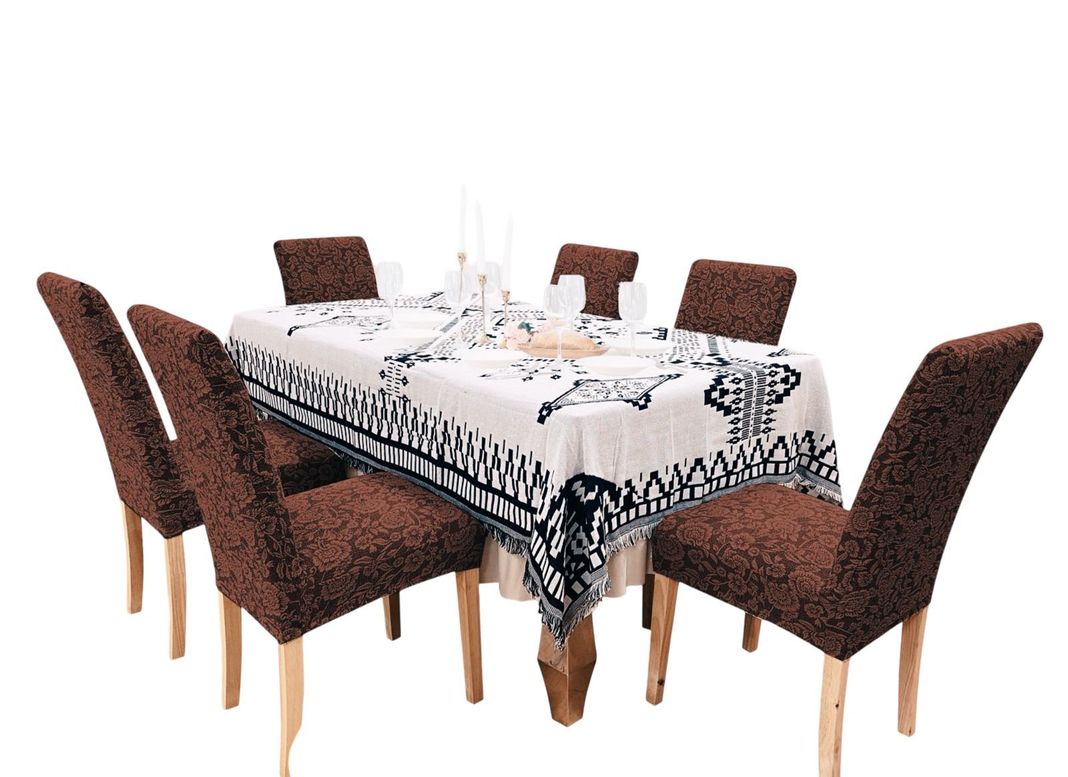 PACK DE 6 FUNDAS CUBRE SILLAS DE COMEDOR FLORES CAFÉ-2