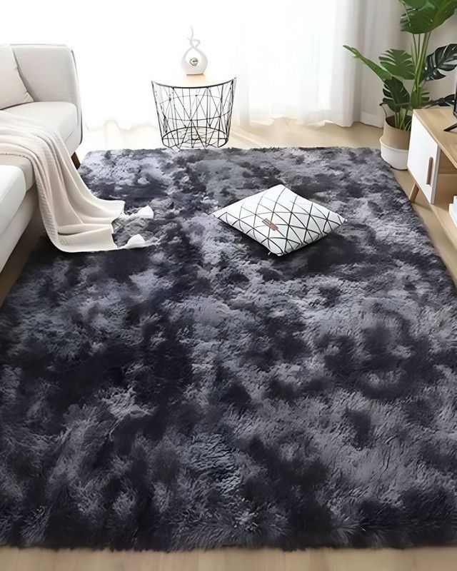 Alfombra peluda Suave 240 x 200 cm Primera Calidad Negro Jaspeado-0