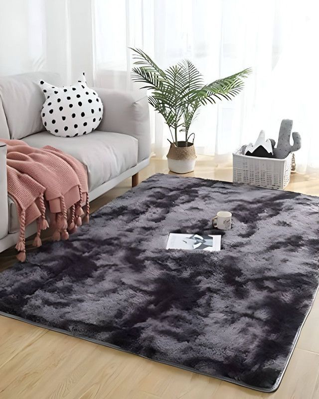 Alfombra peluda Suave 240 x 200 cm Primera Calidad Negro Jaspeado-1