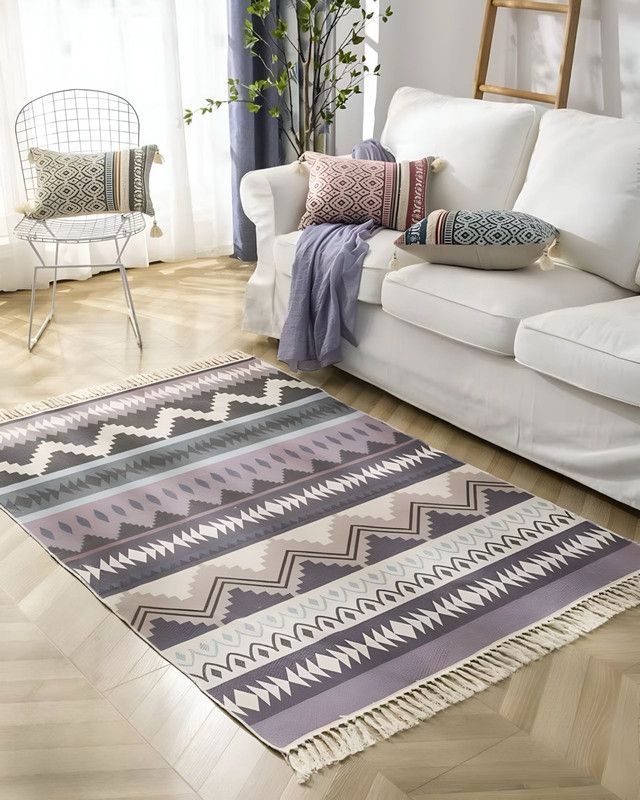 ALFOMBRA DE LINO 160 X 200 ELEGANTES CON FLECOS A02-2