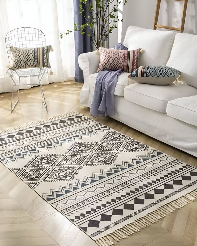 ALFOMBRA DE LINO 160 X 200 ELEGANTES CON FLECOS A04-1