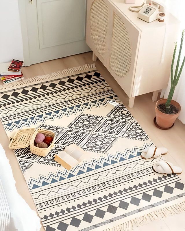 ALFOMBRA DE LINO 160 X 200 ELEGANTES CON FLECOS A04-2