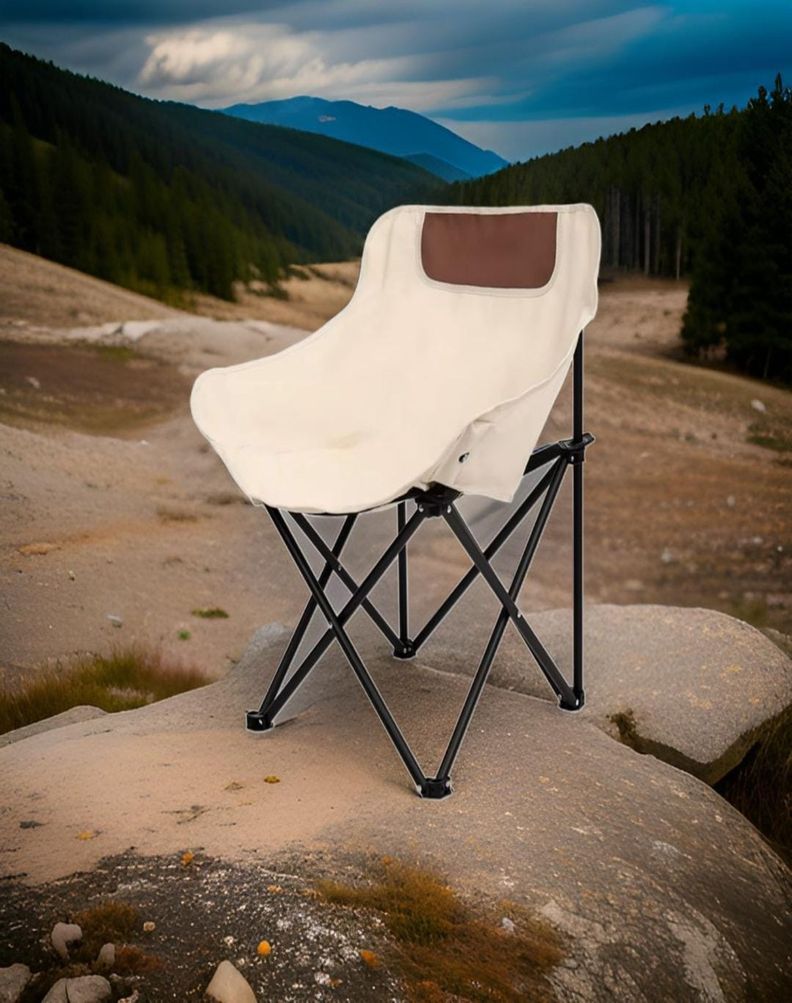 Silla Plegable de Lona para Exterior Camping Crema-2