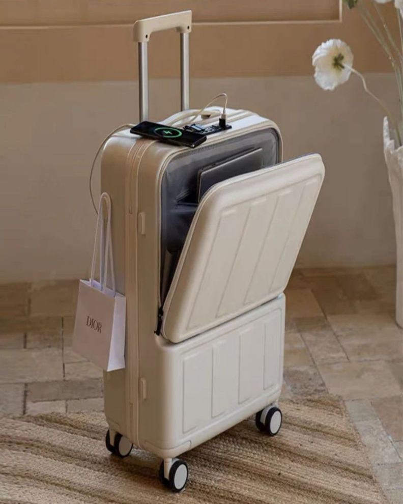 MALETA EQUIPAJE DE MANO CON PORTA LAPTO BEIGE-1
