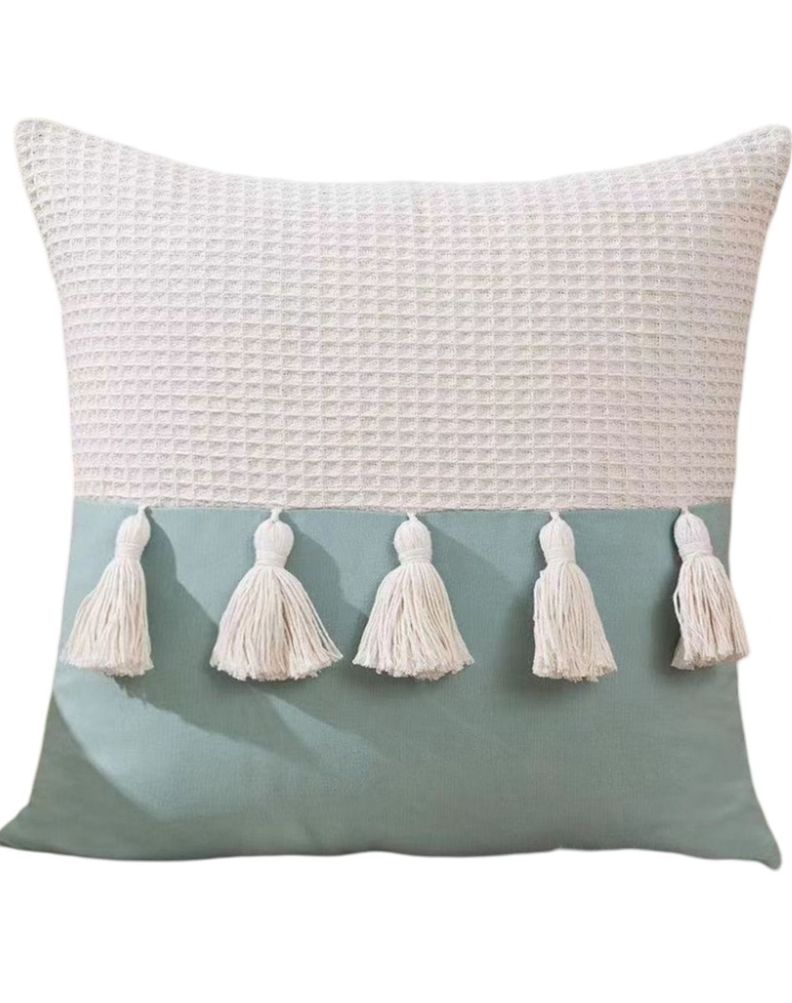 Set de 4 Fundas de Cojín con Pompones-Turquesa-0