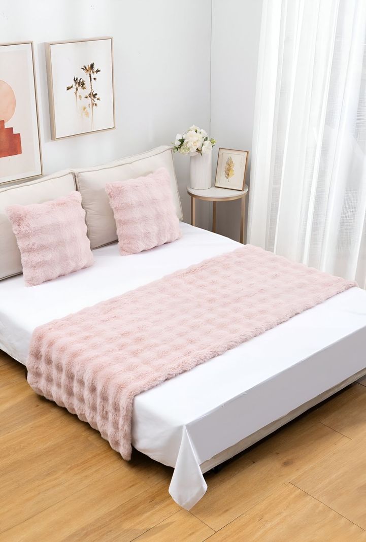 JUEGO DE PIECERA DE CAMA MAS 2 COJIN CON FUNDAS MODELO BURBUJA ROSADO-0