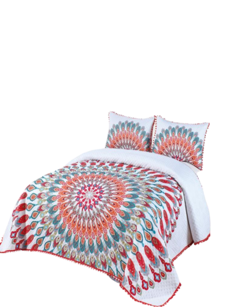 Cubrecama Ligero De Verano Con Pompones - Elegantes KING / Super King TD09-0