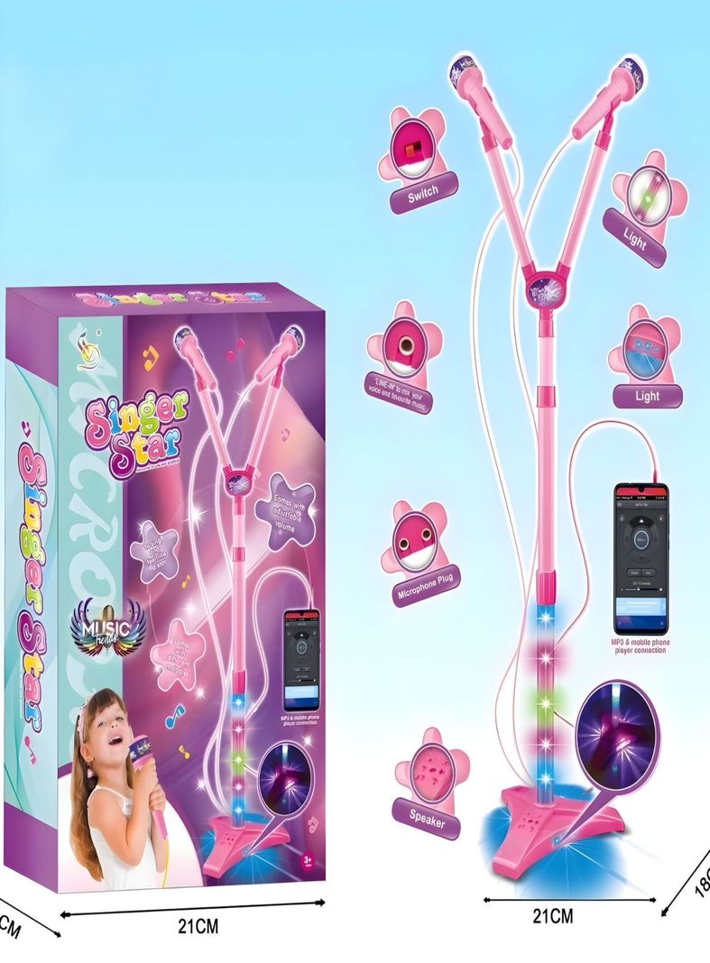 Juguete Micrófono Karaoke Pedestal Luces MP3 27n2-2