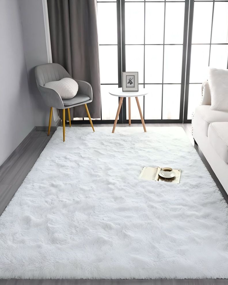 Alfombra peluda Suave 240 x 200 cm Primera Calidad Blanco-0