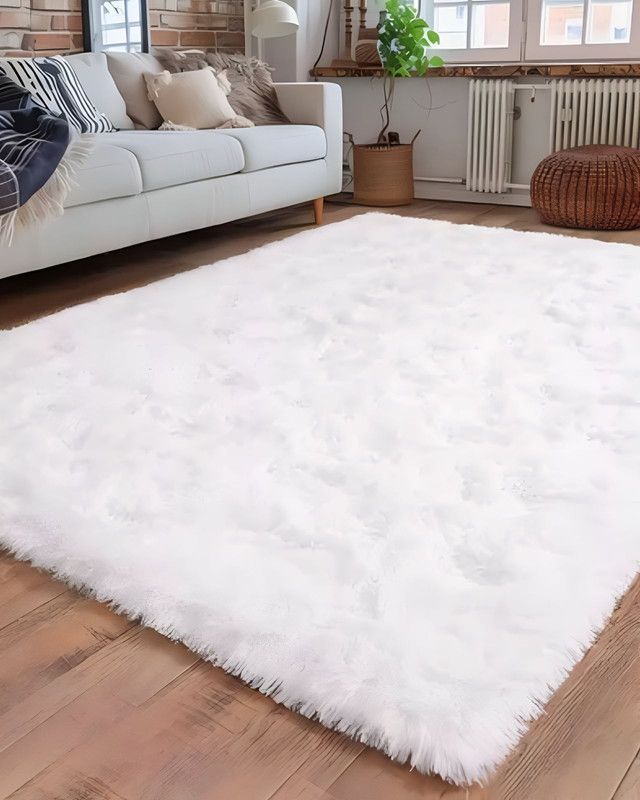 Alfombra peluda Suave 240 x 200 cm Primera Calidad Blanco-1