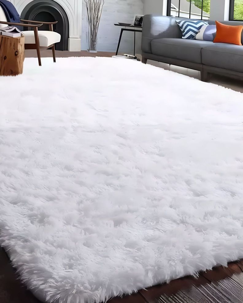 Alfombra peluda Suave 240 x 200 cm Primera Calidad Blanco-3