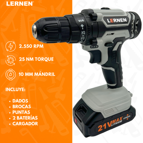 Taladro Desatornillador Inalámbrico 2 Baterías 21V + Set Brocas-1