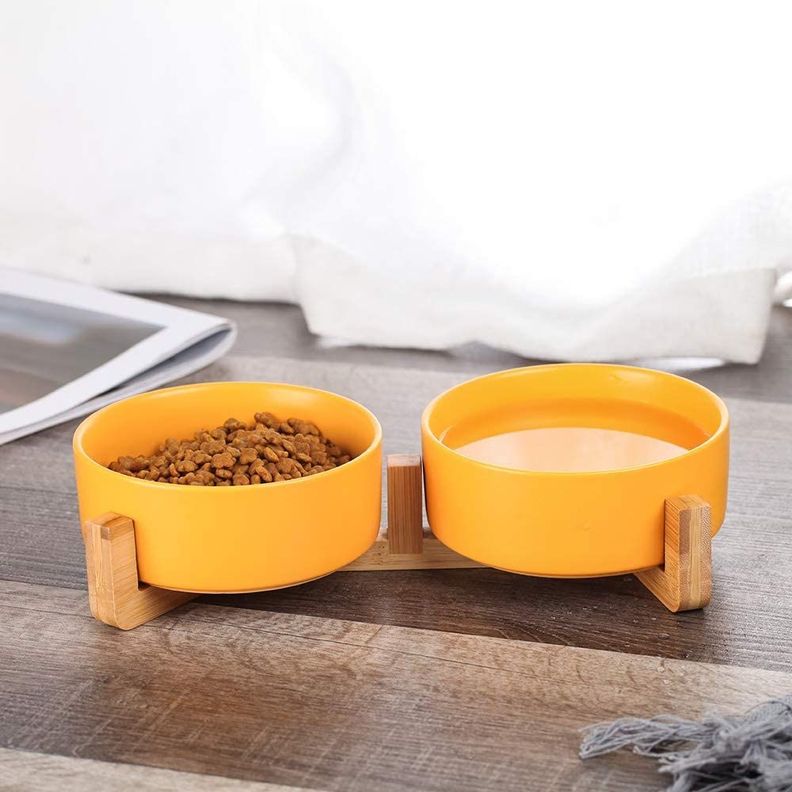 Plato Comedero Doble Grandes De Ceramica Para Perro Gato Xl-1
