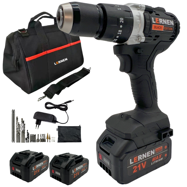 Taladro Percutor Black Edition Brushless LERNEN + Baterías + Bolso + Accesorios-0