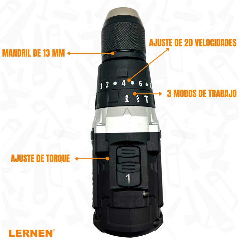 Taladro Percutor Black Edition Brushless LERNEN + Baterías + Bolso + Accesorios-3