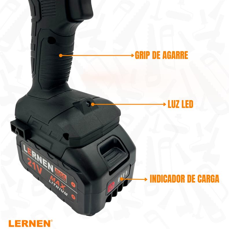 Taladro Percutor Black Edition Brushless LERNEN + Baterías + Bolso + Accesorios-4