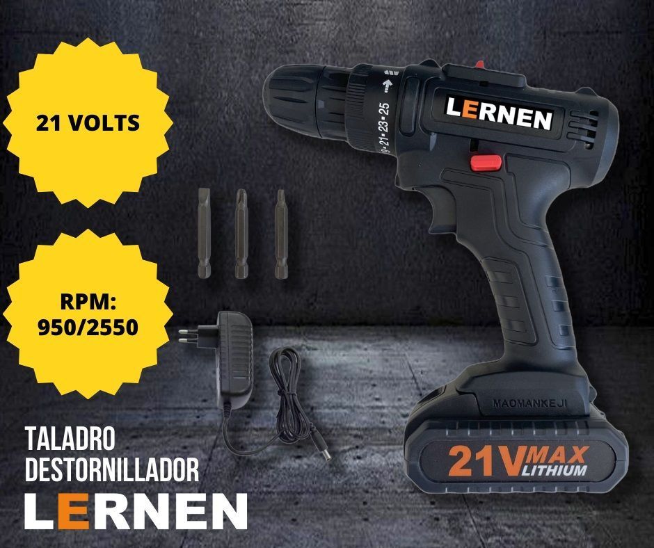 Taladro Destornillador Inalámbrico 21v Con Brocas + 2 Baterías-2