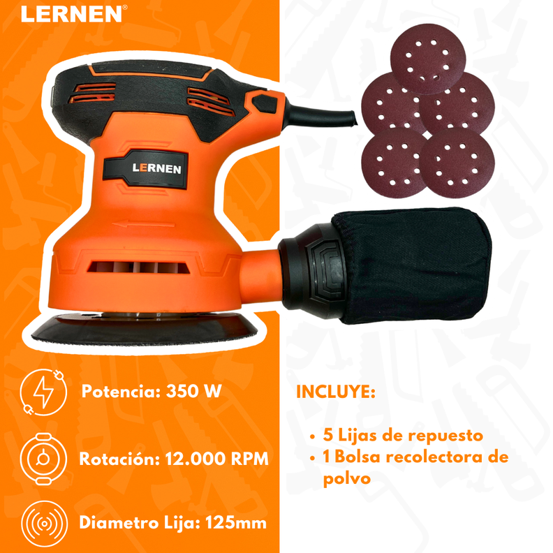 Lijadora Roto Orbital Lernen 350 W – Con Lijas De Repuesto-1