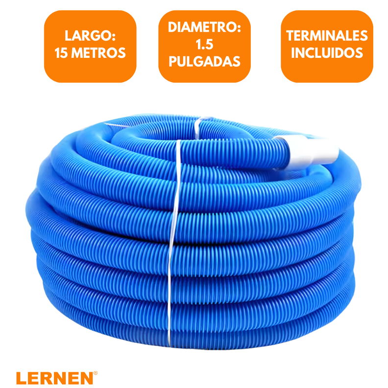 Manguera Limpia Piscina 15 Metros Flexible Azul Con Terminal-1