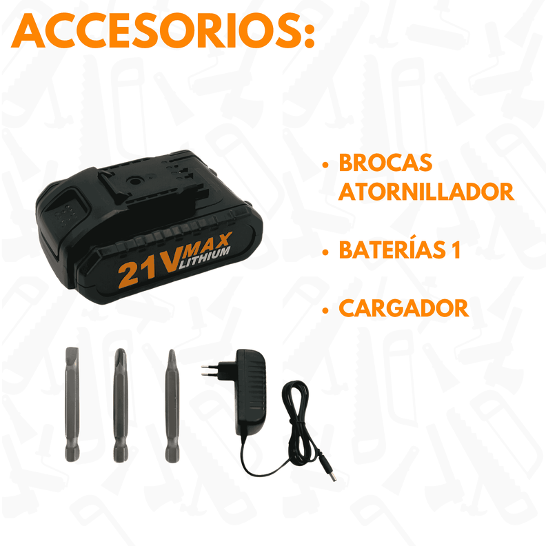 Pack Taladro Destornillador Inalámbrico 21v + Set 246 Brocas-2