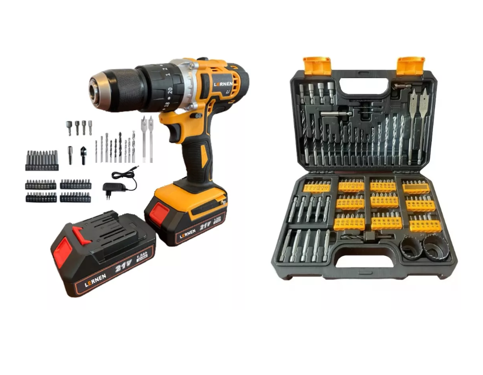 Pack Taladro Inalámbrico Percutor 13mm 2 Baterías Set Brocas-0
