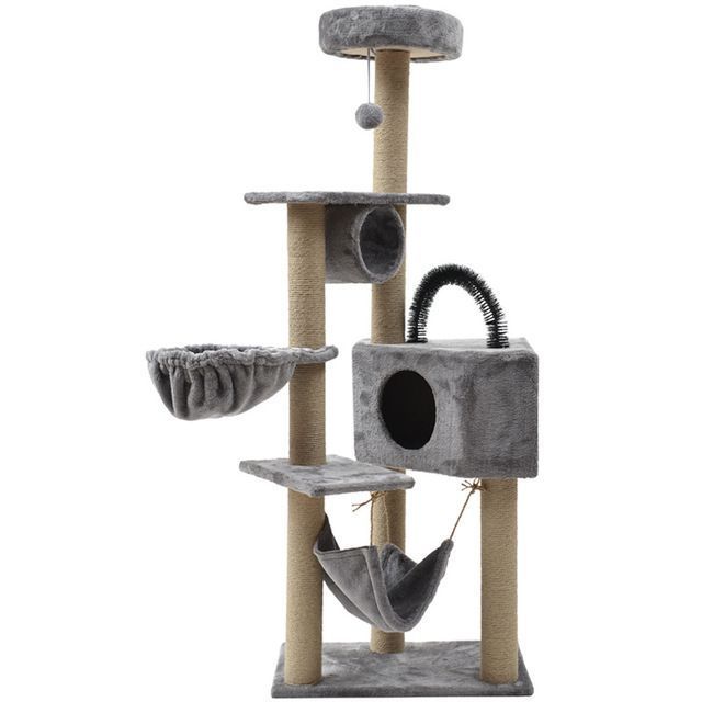 Torre Castillo Rascador Para Gatos Casa - Distintos Modelos Color Gris-0