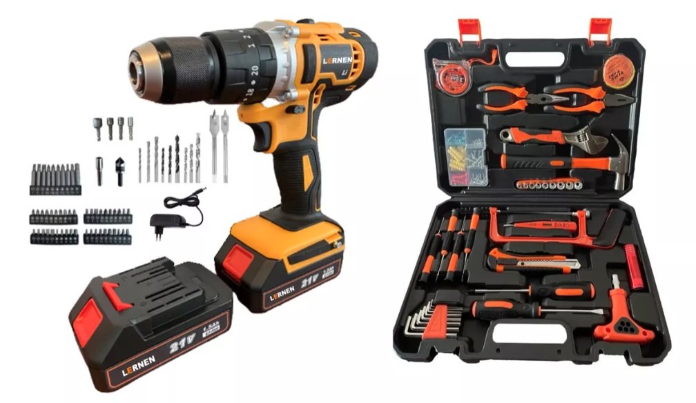 Pack Taladro Inalámbrico Percutor 13 Mm + 2 Baterías + Set 150 Herramientas-0