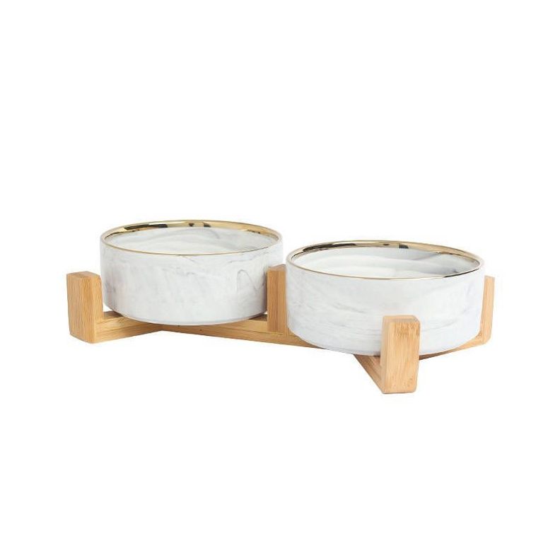 Plato Comedero Doble De Ceramica Para Perros Gatos Elegantes-0