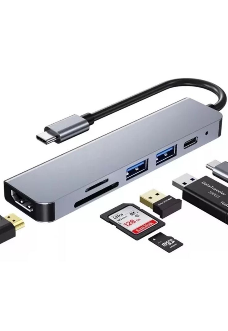 Hub Adaptador Usb-c 6 En 1 (Hdmi, 2x Usb 3.0, Tf, Sd, Usb-c)-0