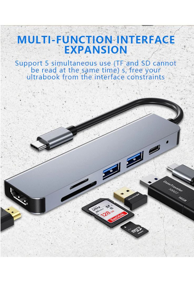 Hub Adaptador Usb-c 6 En 1 (Hdmi, 2x Usb 3.0, Tf, Sd, Usb-c)-1