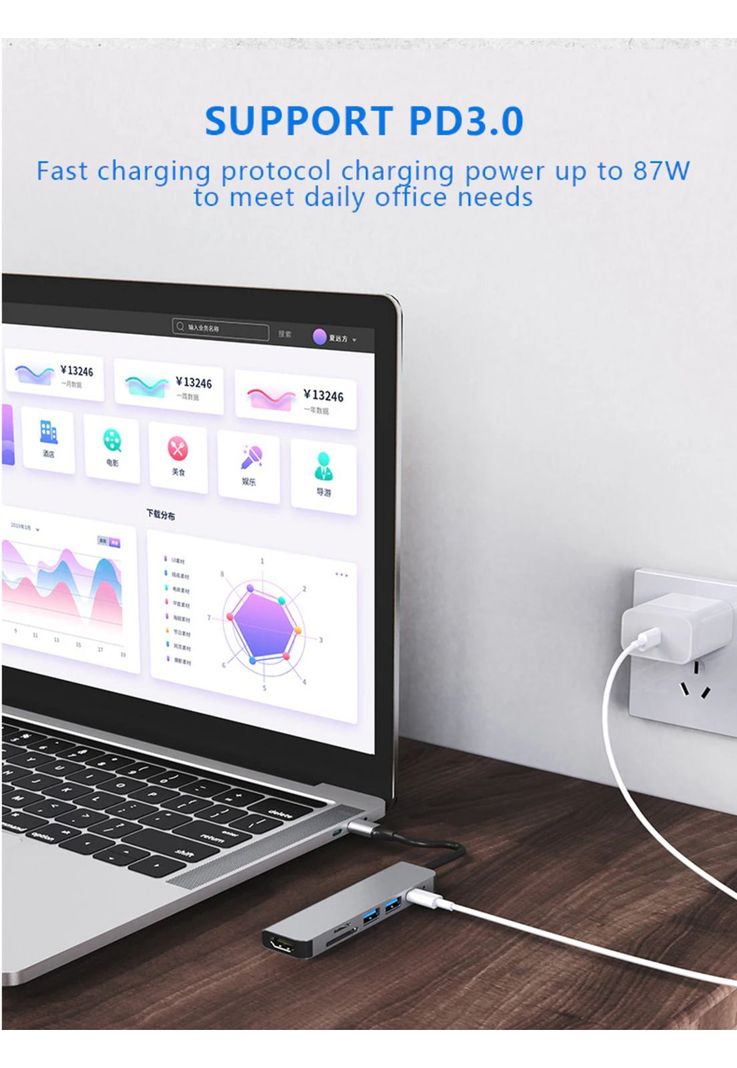 Hub Adaptador Usb-c 6 En 1 (Hdmi, 2x Usb 3.0, Tf, Sd, Usb-c)-3